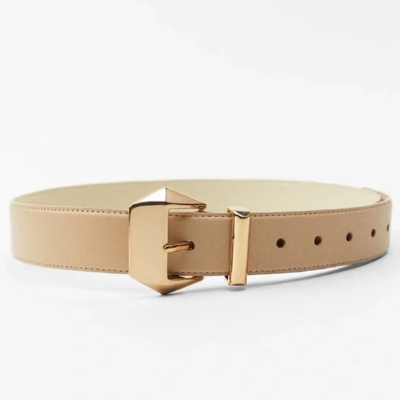 ? ZARA Gold Tone Geometric Buckle Belt NWT ZARA Metal Elastic Geometric Belt Gold-colored 4736/192  main image 2